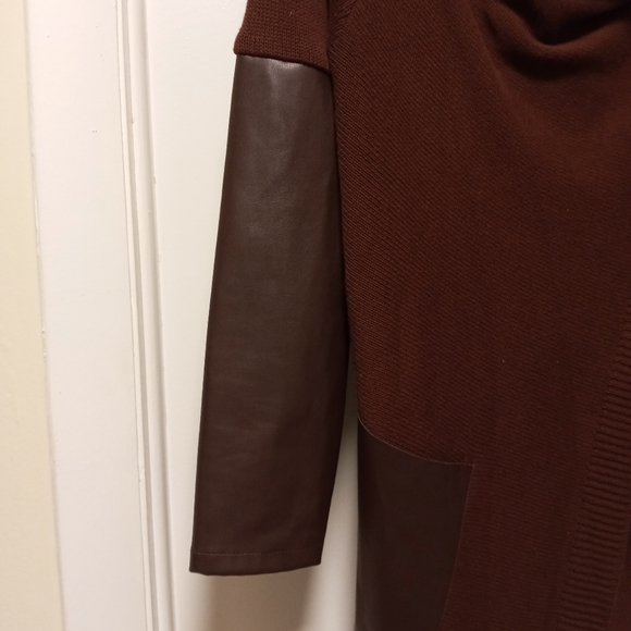 BLANKNYC Burgundy Wrap Cardigan w/ Faux Leather Sleeves & Pockets sz S /B7 - Picture 9 of 11